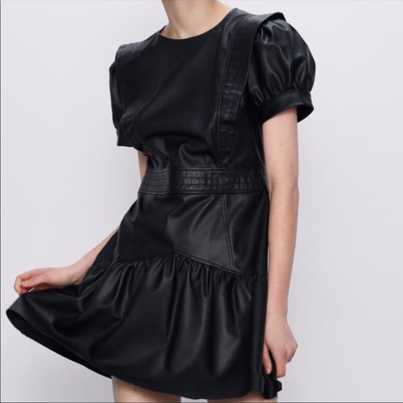 Dresses & Skirts - Zara Faux Leather Black Mini Dress